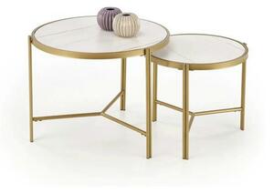 Set 2 masute cafea FATIMA, alb cu efect de marmura/auriu, ceramica/met