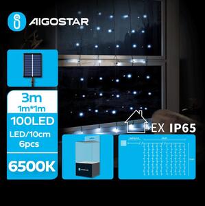 Aigostar - Ghirlandă solară cu 100 LED-uri, 8 funcții, 4 x 1 m, IP65, alb rece