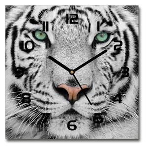 Ceas perete din sticlă pătrat tigru alb