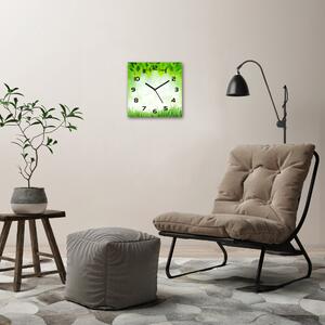 Ceas pătrat de perete din sticlă Frunze și iarbă