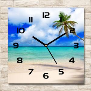 Ceas perete din sticlă pătrat plaja din Caraibe