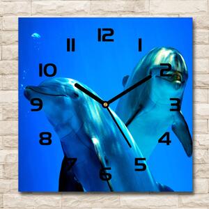 Ceas perete din sticlă pătrat doi delfini