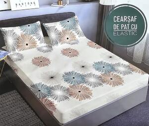 Husă de pat, finet, 180x200cm, 2 persoane, 3 piese, cu elastic, crem , cu imprimeu artificii, HPF336