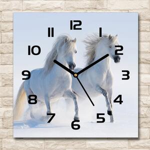 Ceas din sticlă pătrat Doi cai în zăpadă