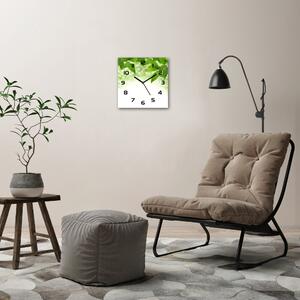 Ceas pătrat de perete din sticlă Frunze verzi