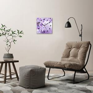 Ceas perete din sticlă pătrat flori de liliac
