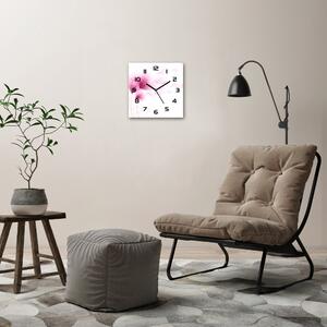 Ceas de sticlă pe perete pătrat floare roz