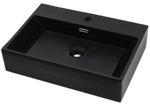 Bazin cu orificiu robinet ceramică, 60,5x42,5x14,5 cm, negru