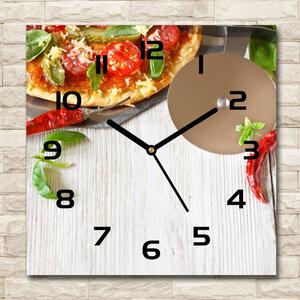 Ceas de sticlă pe perete pătrat Pizza