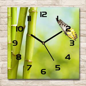 Ceas pătrat de perete din sticlă Bambus și fluture