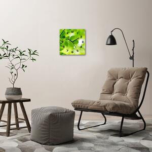 Ceas pătrat de perete din sticlă Frunze verzi