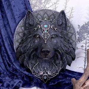 Placheta decorativa perete Wolf Moon 30 cm