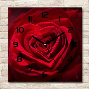 Ceas perete din sticlă pătrat inima trandafir rosu