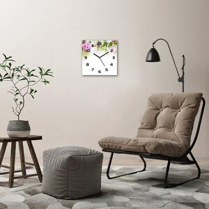 Ceas pătrat de perete din sticlă Flori de primăvară