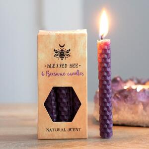 Set 6 lumanari violet din ceara de albine pentru ritualuri de prosperitate si putere 11cm