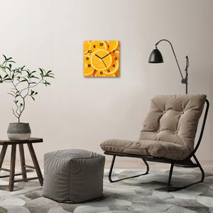 Ceas de sticlă pe perete pătrat felii de portocale