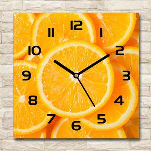 Ceas de sticlă pe perete pătrat felii de portocale