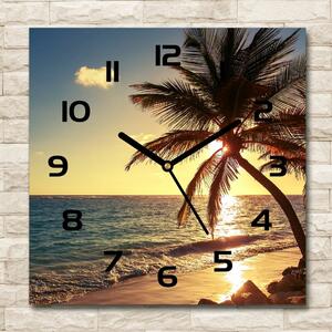 Ceas de sticlă pe perete pătrat plaja tropicala