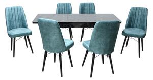 Set masă extensibilă Aris Negru Marmorat cu 6 scaune Atena Blue