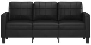 Canapea cu 3 locuri, negru, 180 cm, piele ecologică
