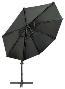 Umbrelă suspendată cu stâlp și LED-uri, antracit, 300 cm