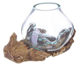 Vaza turnata pe lemn, Lemn Sticla, Transparent Natural, 20x15x13 cm