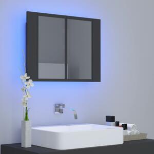 Dulap de baie cu oglindă și LED, gri, 60x12x45 cm acril