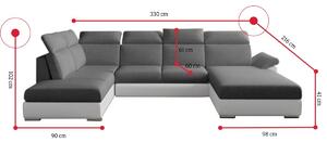 Canapea extensibilă în formă de U VANELLA, 330x102x216, sawana 05/soft 17, stânga