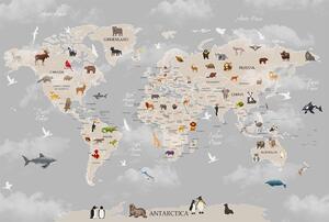 Fototapete Copii, Harta lumii cu animale Art.030262