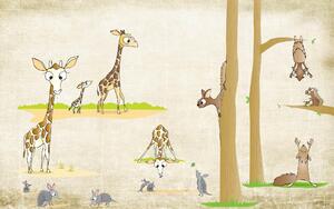 Fototapete Copii, Girafe si copaci pe un fundal bej Art.030098