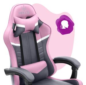 Scaun gaming pentru copii HC - 1004 gri și roz cu detalii albe