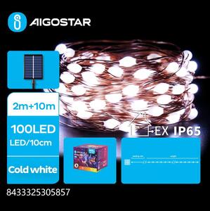 Aigostar - Ghirlandă solară LED 100xLED/8 funcții 12m IP65 alb rece