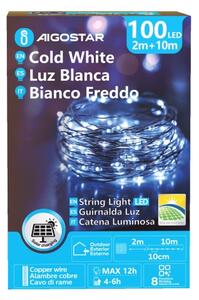 Aigostar - Ghirlandă solară LED 100xLED/8 funcții 12m IP65 alb rece