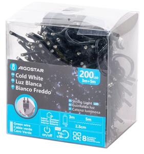 Aigostar - Ghirlandă LED pentru exterior, de Crăciun, 200 LED, 8 funcții, 8 m, IP44, alb rece
