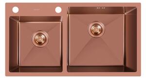 Chiuvetă Bucătărie Nano PVD Bronz inox 78 x 43 / 18 mm + baterie + dozator Bronze / Chiuveta pe stanga