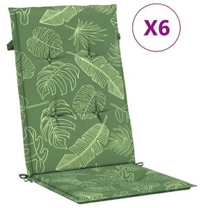 Perne de scaun spătar înalt, 6 buc., model frunze, textil