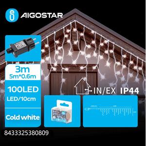 Aigostar - Ghirlandă LED de exterior, 100 LED, 8 moduri, 8 x 0,6 m, IP44, alb rece