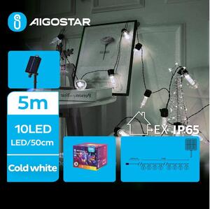 Aigostar - Ghirlandă solară LED 10xLED/8 funcții 6,5 m IP65 alb rece