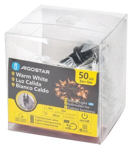 Aigostar - Ghirlandă LED pentru exterior, 50 LED, 8 funcții, 8 m, IP44, alb cald