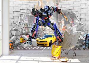 Fototapet Copii. 3D.Robot albastru spargand peretele. Art.030186