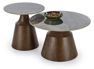 Set 2 masute cafea TOWER, maro cu efect de marmura/nuc