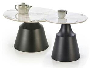 Set 2 masute cafea MAGNETA, alb cu efect de marmura/negru, piatra sint