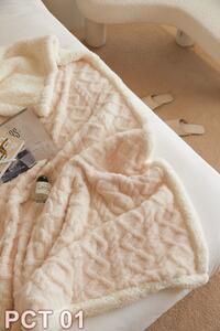 Patură Cocolino, cu blanita, tip tricotaj, 200x230cm, culoare uni, crem deschis, PCT01