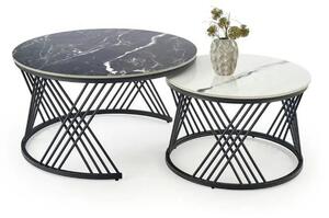 Set 2 masute cafea FLAMINGO, negru cu efect de marmura/alb cu efect de