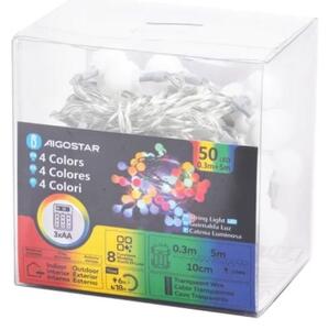 Aigostar - Ghirlandă luminoasă LED de exterior pentru Crăciun, 50 LED, 3xAA, 8 funcții, 5,3 m, IP44, multicolor