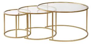 Set 3 masute cafea AURUM, transparent/auriu, sticla/metal