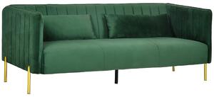 HOMCOM Canapea cu 3 locuri moderna, cu perne captusite, picioare din otel si tesatura catifelata, 195x88x76 cm, verde