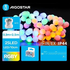 Aigostar - Ghirlandă LED pentru exterior, 25xLED/3xAA/8 funcții, 2,8 m, IP44, multicolor