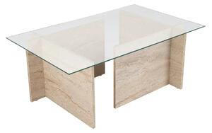 Masuta cafea VETRINO, bej cu efect de piatra travertin/transparent, st