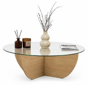 Masuta cafea LIYA, stejar/transparent, sticla/PAL, 90x90x30 cm
